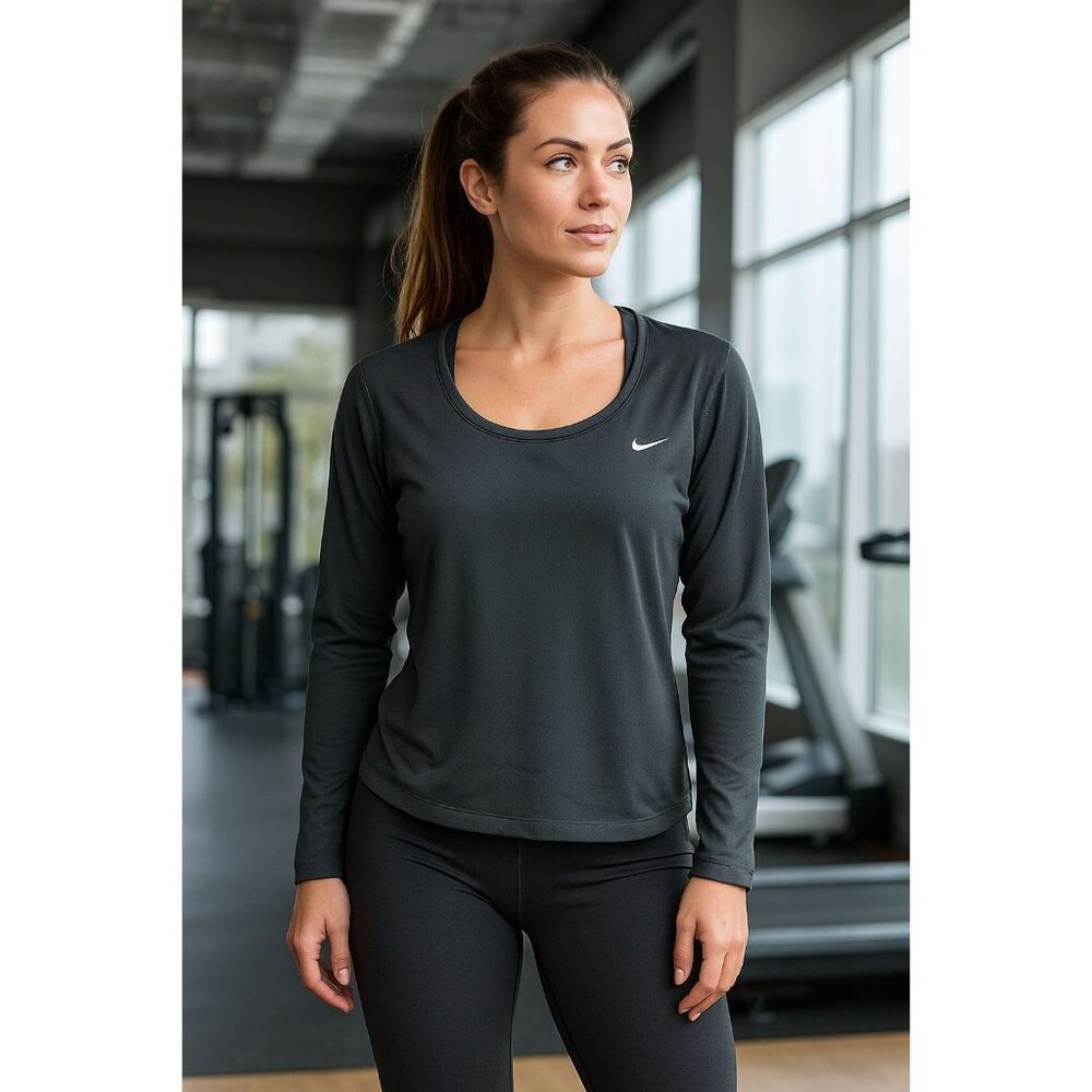 Nike Dri-Fit Running Top Women’s L Long Sleeve Gray Lightweight Athletisure